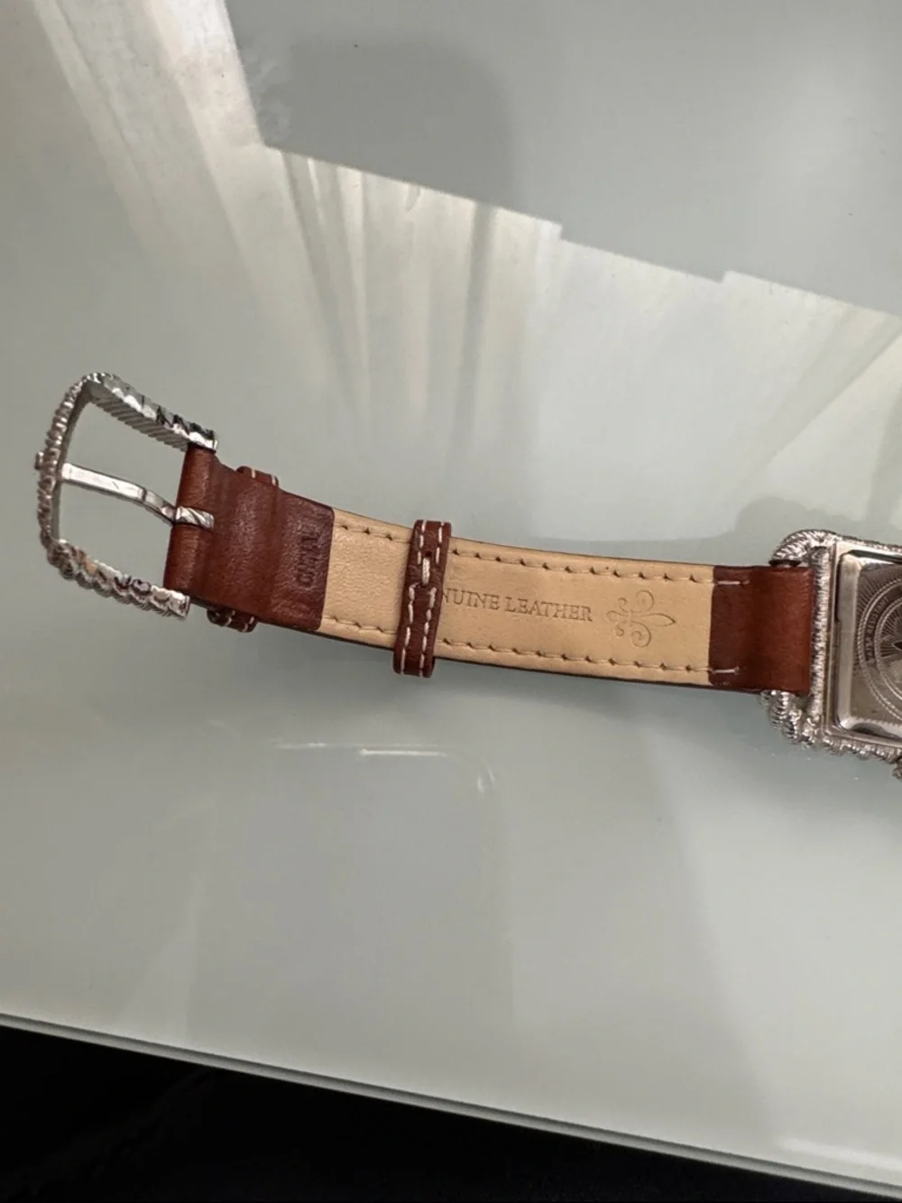Judith Ripka Silver Rope-Frame Watch - Brown Strap - Picture 5 of 10